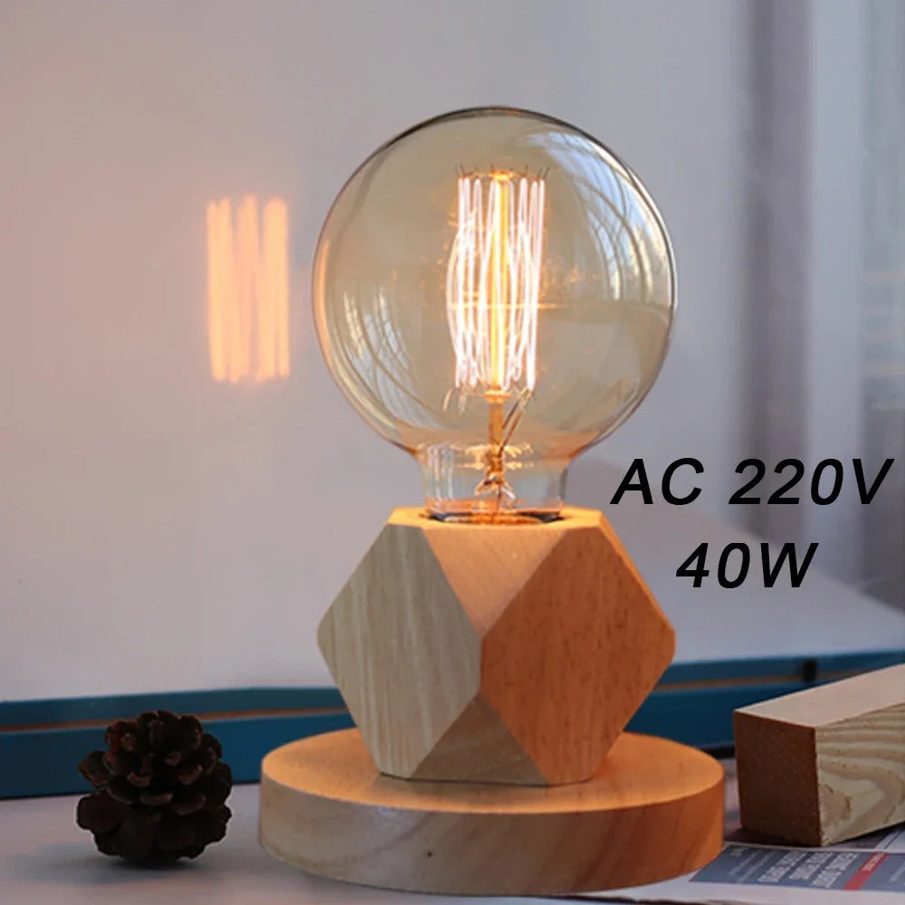 Modern Wood Table Lamp Retro E27 Desktop Decorative Light Indoor Art Lamp Living Room Bedroom Decoration Wood Light Base