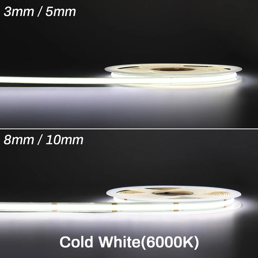 High-Density COB LED Strip Light – 3mm / 5mm, 12V–24V Dimmable