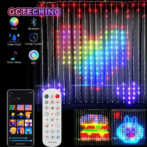 LED Smart Curtain Light RGB Fantasy Color DIY Text Custom Pattern for Windows and Room Decoration