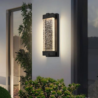 19-Inch Black Aluminum Outdoor Wall Light with Bubble Crystal Glass, LED 3000K Warm Light, Weatherproof Sconce for Patio,