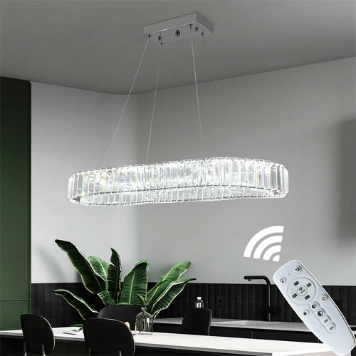 Modern Crystal Rings LED Chandelier Indoor Luxury Ceiling Lamp Dimming &amp; Remote Control Pendant Lighting Chrome Lustre Fixtures