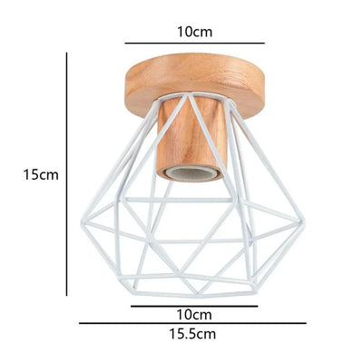 Modern Japanese Style Wood & Iron Ceiling Light – Vintage Cage Design