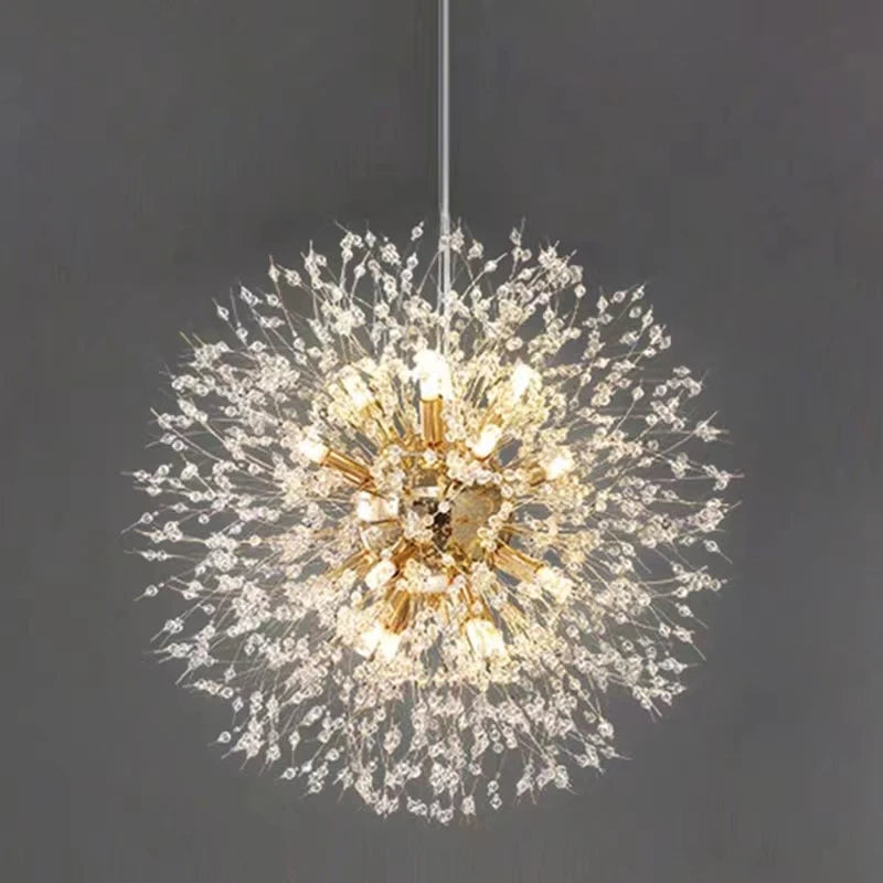 Modern Crystal Fireball LED Pendant Light with Geometric Star Design