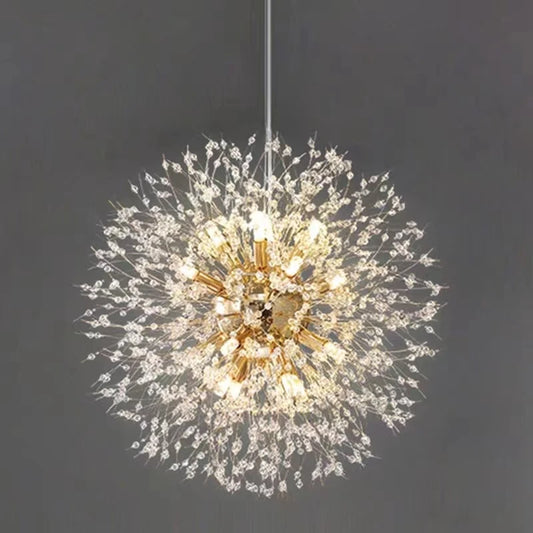 Modern Crystal Fireball LED Pendant Light with Geometric Star Design