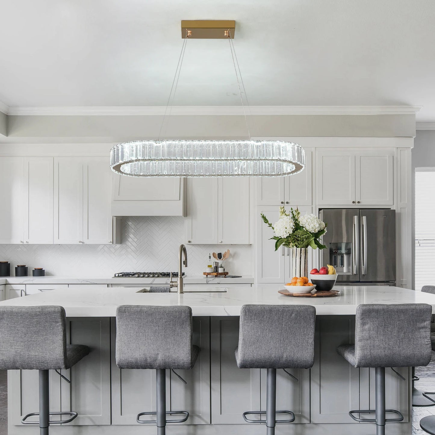 Modern Crystal LED Ceiling Pendant Light with Stainless Steel Design