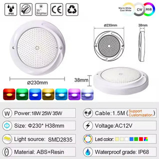 35W RGB LED Underwater Pool Light – IP68 Remote-Controlled Lighting