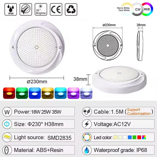 35W RGB LED Underwater Pool Light – IP68 Remote-Controlled Lighting