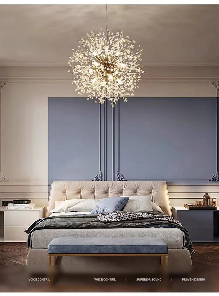 Modern Crystal Fireball LED Pendant Light with Geometric Star Design