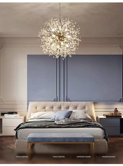 Modern Crystal Fireball LED Pendant Light with Geometric Star Design