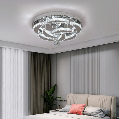 Crystal Modern LED Ceiling Lamp with Adjustable Light Modes and Chrome Finish