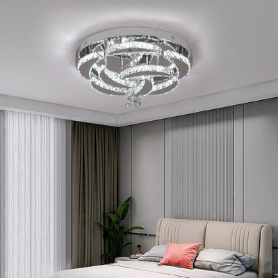 Crystal LED Ceiling Lamp – Chrome Finish with Adjustable Light Modes
