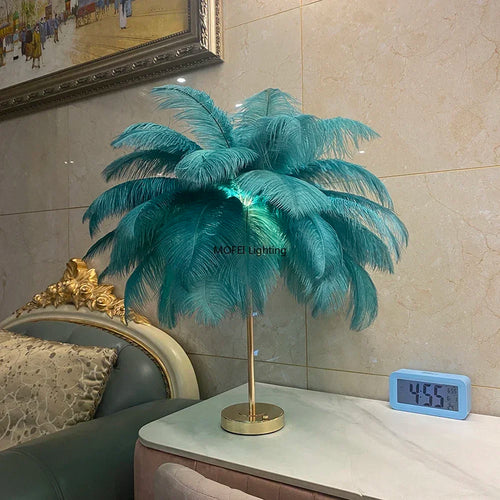 Rechargeable Ostrich Feather LED Table Lamp with Touch Control for Bedroom, Bedside &amp; Modern Home Décor
