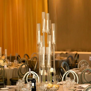 20-Pack Acrylic Wedding Candelabras – 38.5″ Clear 8-Arm Centerpieces