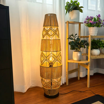 Boho Rattan Floor Lamp with LED Light Bar – Corner Reading Lamp