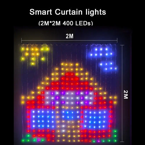 LED Smart Curtain Light RGB Fantasy Color DIY Text Custom Pattern for Windows and Room Decoration