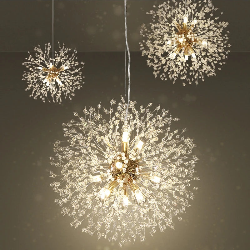 Modern Crystal Fireball LED Pendant Light with Geometric Star Design