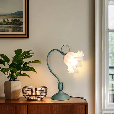 Vintage Floral Bedside Lamp – Adjustable LED Table Light (Green)