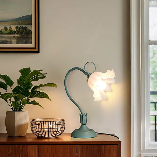 Vintage Floral Bedside Lamp – Adjustable LED Table Light (Green)