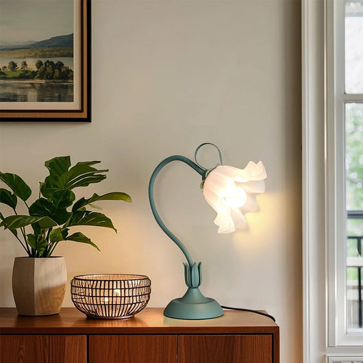 Vintage Floral Bedside Lamp – Adjustable LED Table Light (Green)