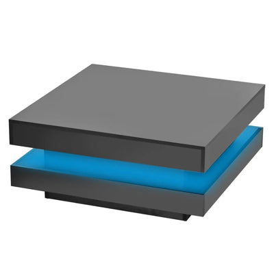 ONTREND LED Coffee Table – High Gloss 2-Tier Square Center Table