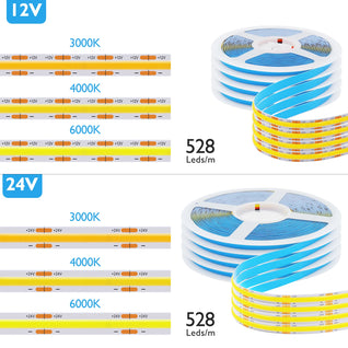 COB LED Strip Light 528LEDs/m – Ultra Bright 12V/24V