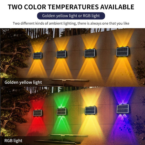 Solar LED Wall Light Outdoor Waterproof – Up & Down Lighting High Brightness Garden Lamp (4/6/8 LED