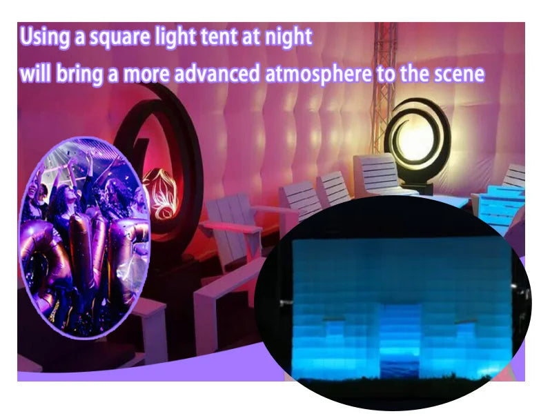 Outdoor White LED Lighted Inflatable Tent With Doors For Wedding Party Giant &nbsp;Cube Tent Inflatable Nightclub Tent With Blower