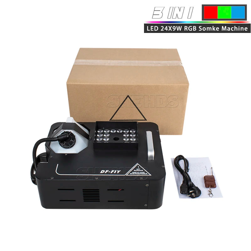 SHEHDS 2pcs 1500W Fog Machine LED 24x9W RGB 3in1 Vertical Somke Machine Special effects Spray Fogger equipment for Disco KTV