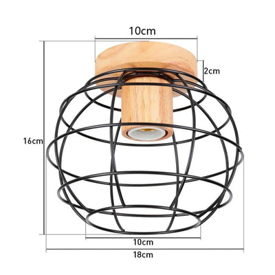 Modern Japanese Style Wood & Iron Ceiling Light – Vintage Cage Design