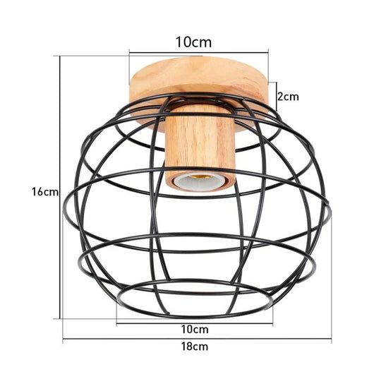 Modern Japanese Style Wood & Iron Ceiling Light – Vintage Cage Design