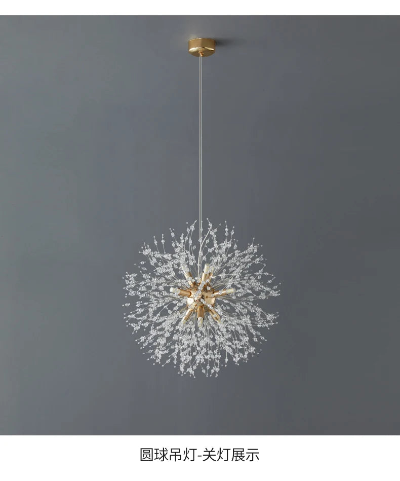 Modern Crystal Fireball LED Pendant Light with Geometric Star Design