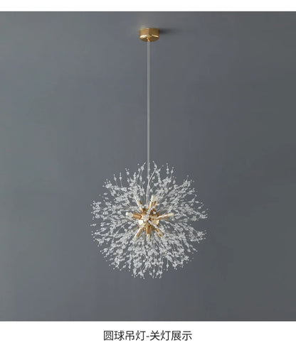 Modern Crystal Fireball LED Pendant Light with Geometric Star Design