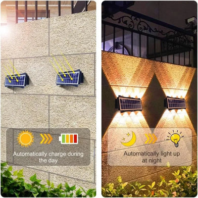 Solar LED Wall Light Outdoor Waterproof – Up & Down Lighting High Brightness Garden Lamp (4/6/8 LED