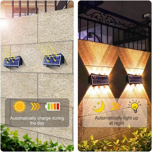 Solar LED Wall Light Outdoor Waterproof – Up & Down Lighting High Brightness Garden Lamp (4/6/8 LED