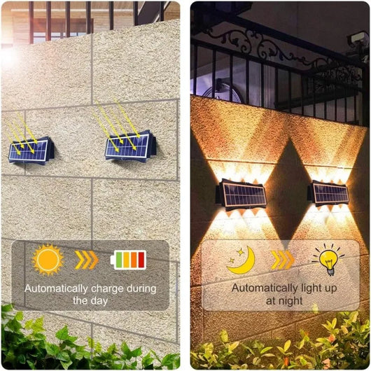 Solar LED Wall Light Outdoor Waterproof – Up & Down Lighting High Brightness Garden Lamp (4/6/8 LED