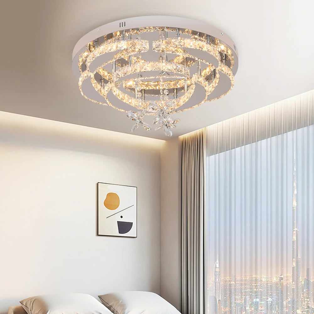 Crystal Modern LED Ceiling Lamp with Adjustable Light Modes and Chrome Finish
