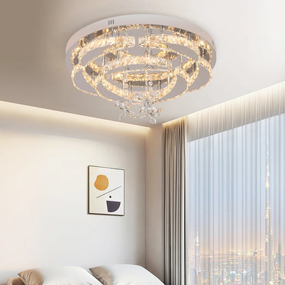 Crystal Modern LED Ceiling Lamp with Adjustable Light Modes and Chrome Finish