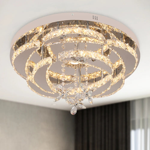 Crystal LED Ceiling Lamp – Chrome Finish with Adjustable Light Modes