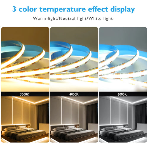 COB LED Strip Light 528LEDs/m – Ultra Bright 12V/24V
