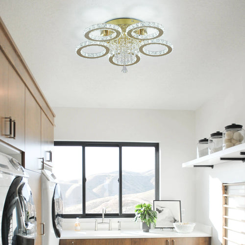 Luxury Gold Crystal LED Ceiling Light – Warm & Cool Adjustable Illumination