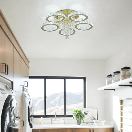 Luxury Gold Crystal LED Ceiling Light – Warm & Cool Adjustable Illumination
