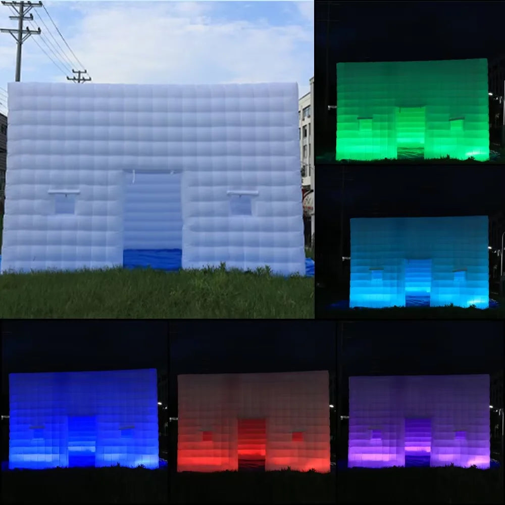 Outdoor White LED Lighted Inflatable Tent With Doors For Wedding Party Giant &nbsp;Cube Tent Inflatable Nightclub Tent With Blower