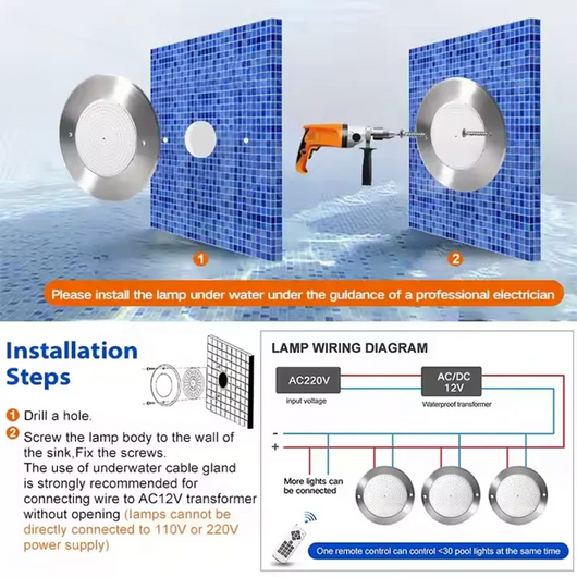 Smart RGB LED Pool Light – App-Controlled IP68 Underwater Lighting
