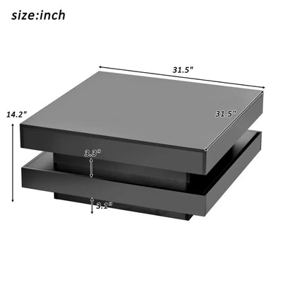 ONTREND LED Coffee Table – High Gloss 2-Tier Square Center Table