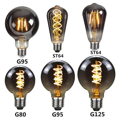 LED E27 ST64 G80 G95 G125 4W Dimmable 220V Smoky Gray Warm Spiral Filament Bulb Retro Vintage Decorative Lighting Edison Lamp