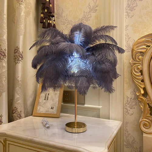 Rechargeable Ostrich Feather LED Table Lamp with Touch Control for Bedroom, Bedside &amp; Modern Home Décor