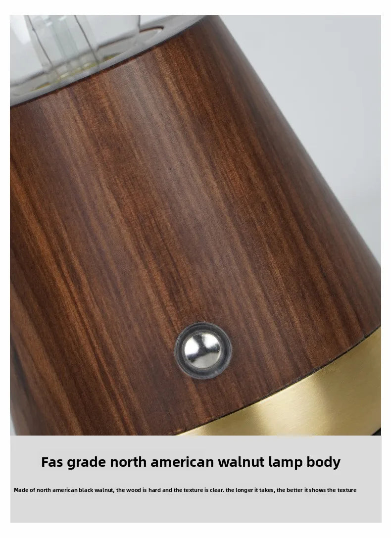 Portable rechargeable retro walnut desk lamp, bedside bedroom night lamp, charging desk lamp