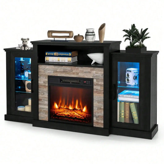 Fireplace TV Stand with LED Lights – 18″ Electric Fireplace for TVs up to 65″