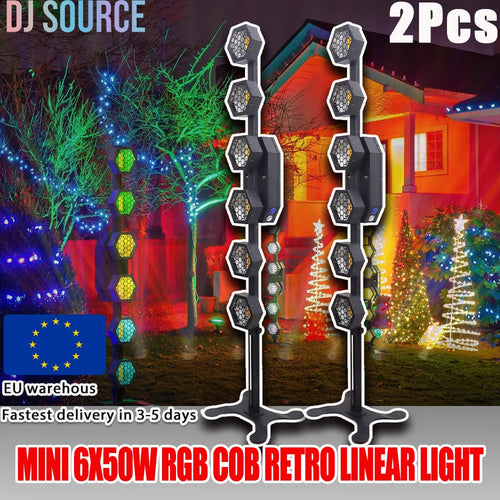 2-Pack 6×50W COB RGB Amber Linear Stage Light – DMX Wall Wash & Strobe