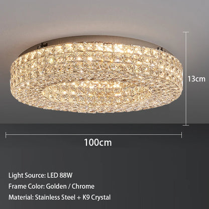 Luxury Round Crystal LED Ceiling Lights with Stainless Steel Design